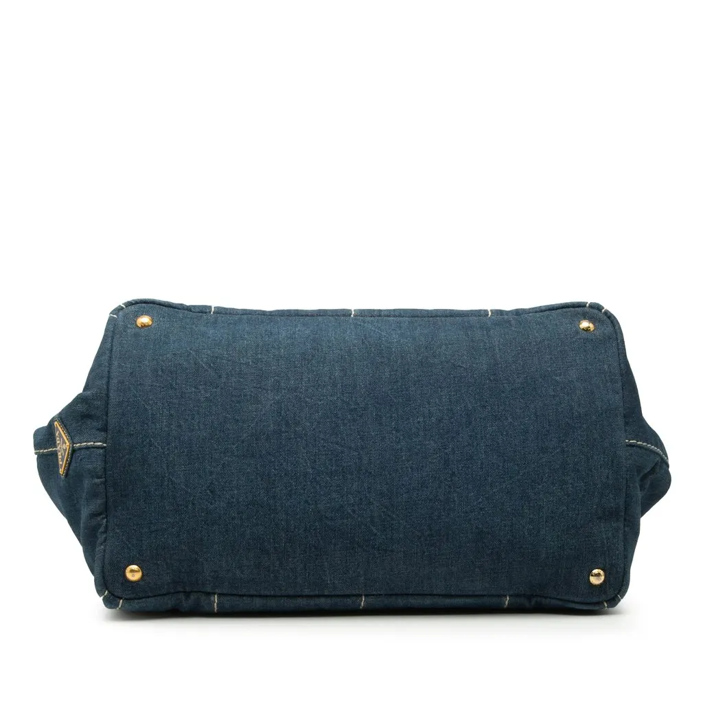 Prada Large Denim Canapa Logo Satchel Blue Very good - Inside View