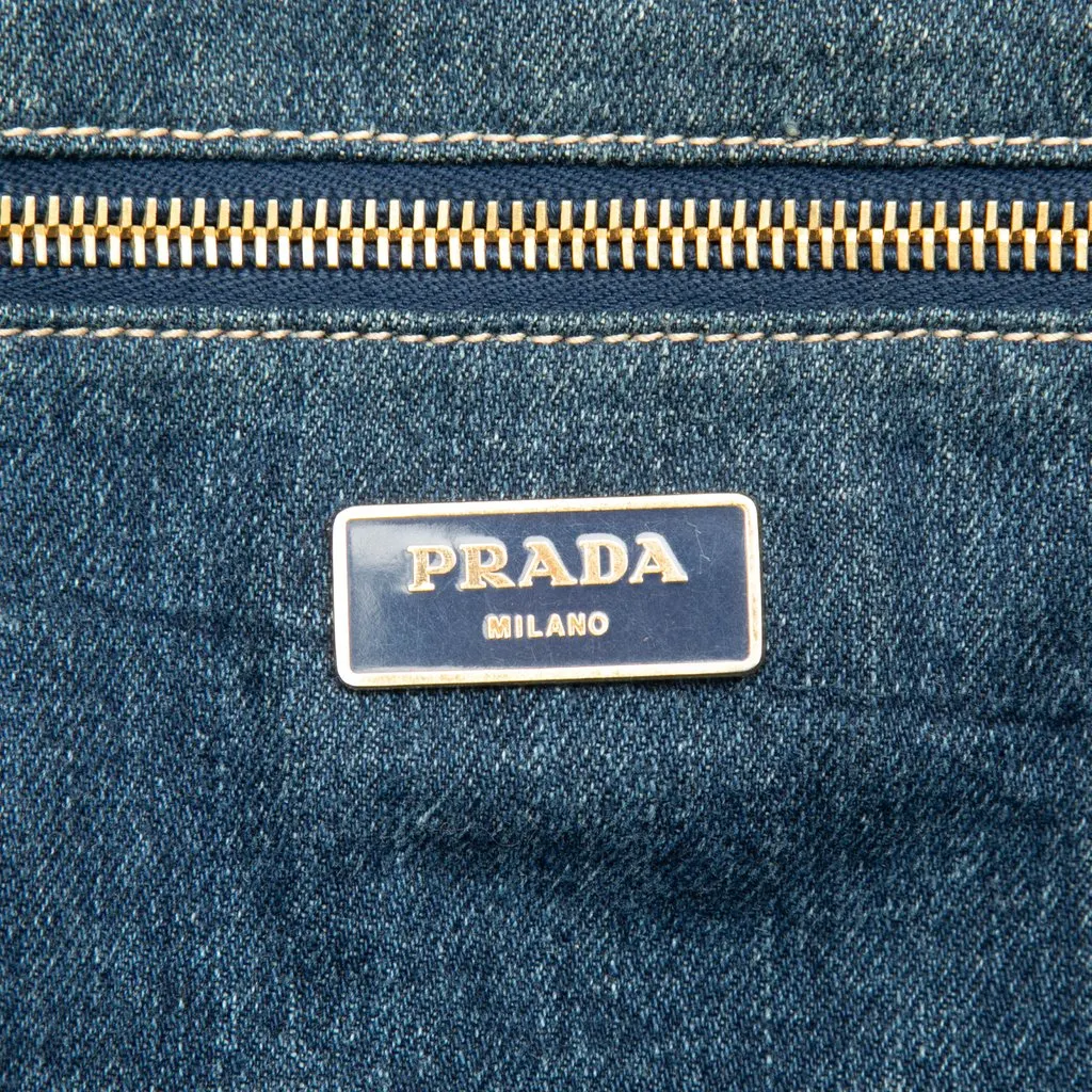 Prada Large Denim Canapa Logo Satchel Blue Very good - Box View