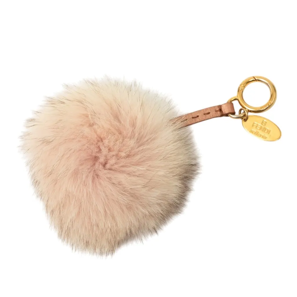 Fendi Fox Fur Pompom Selleria Bag Charm Pink Very good - Front View
