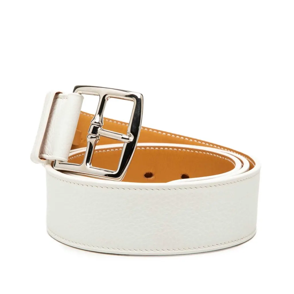 Hermès Clemence Etriviere Belt White Leather Very good - Front View