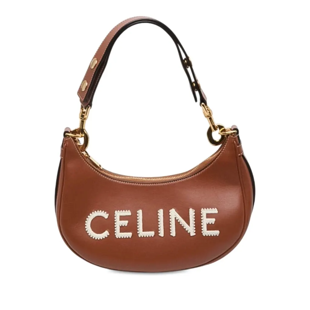 Celine Medium Leather Logo Ava Shoulder Bag Brown Leather Very good - Front View