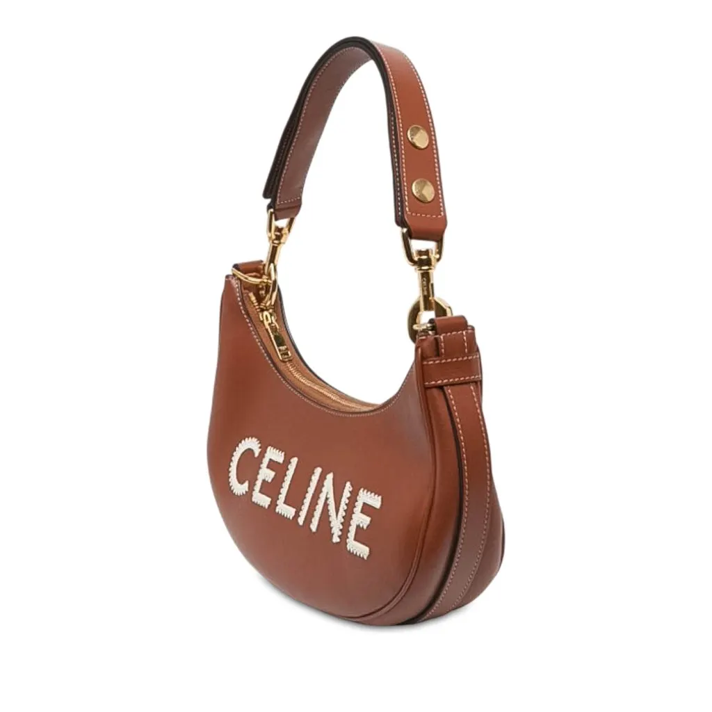 Celine Medium Leather Logo Ava Shoulder Bag Brown Leather Very good - Back View