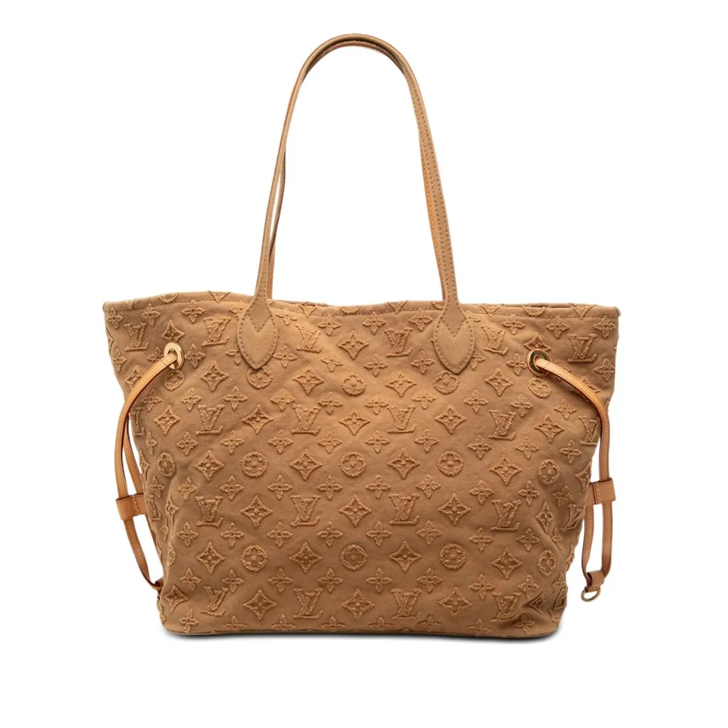 Louis Vuitton Monogram Stone Denim Neverfull MM Brown Very good - Front View