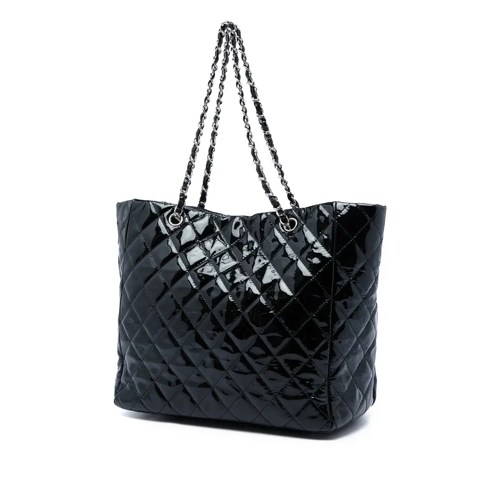 Chanel CC Quilted Patent Chic And Glitter Ligne Timeless Tote Black Leather Very good - Back View