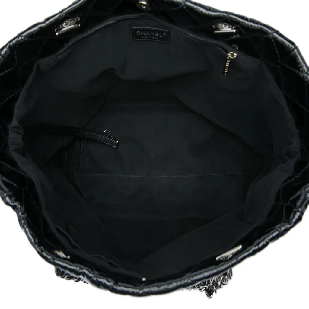 Chanel CC Quilted Patent Chic And Glitter Ligne Timeless Tote Black Leather Very good - Model View