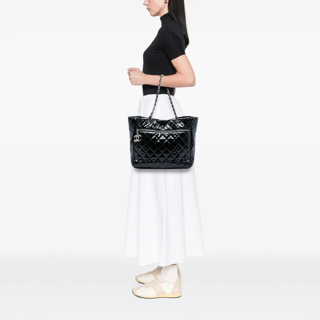 Chanel CC Quilted Patent Chic And Glitter Ligne Timeless Tote Black Leather Very good - Box View