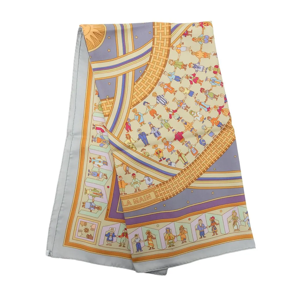 Hermès Donner La Main Silk Scarf 90 Blue Silk Never worn - Front View