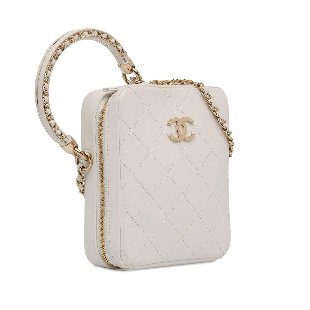 Chanel CC Lambskin Round Handle Camera Case White Leather Very good - Back View