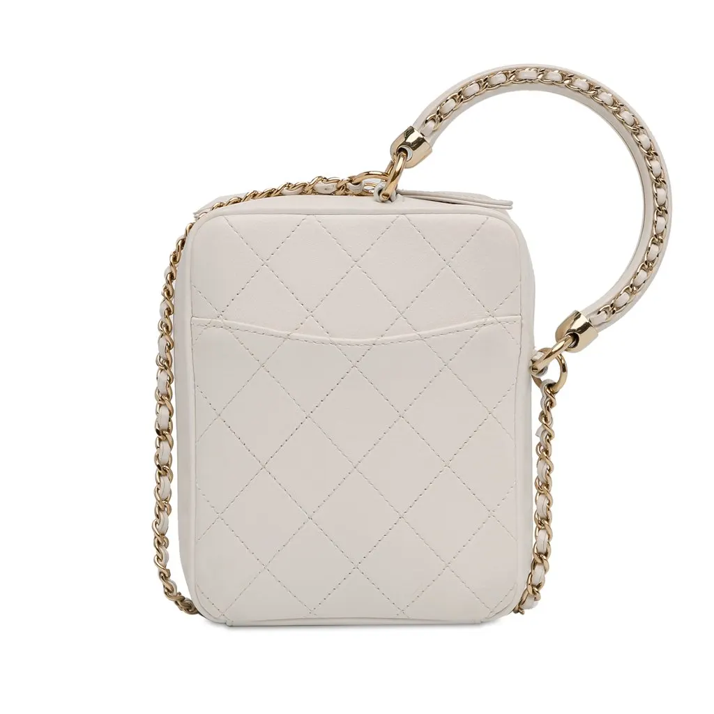 Chanel CC Lambskin Round Handle Camera Case White Leather Very good - Inside View