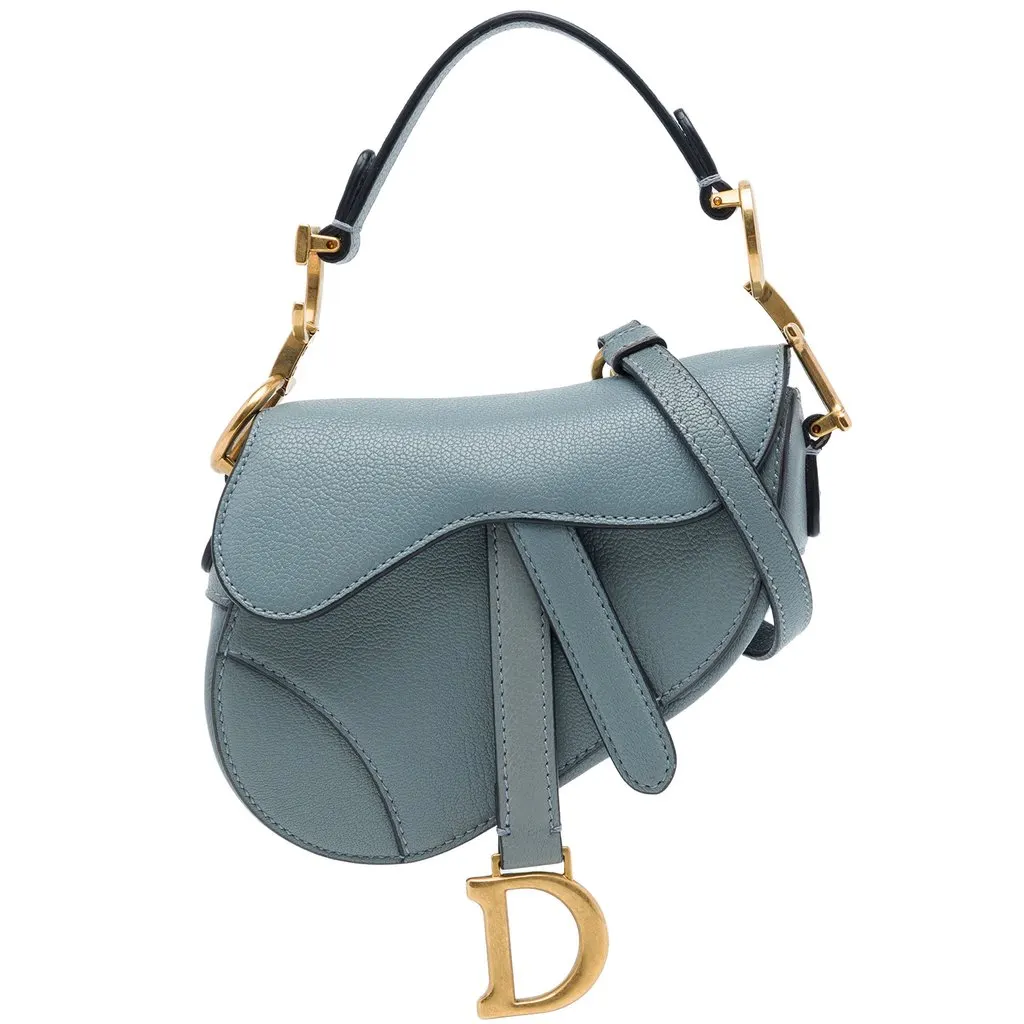 Dior Micro Goatskin Saddle Bag Blue Leather Very good - Front View