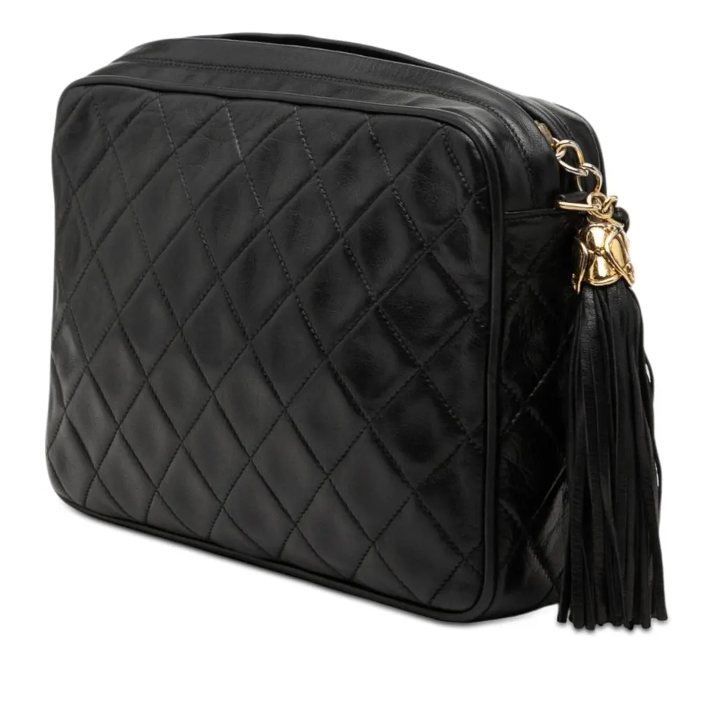 Chanel CC Quilted Lambskin Tassel Camera Bag Black Leather Very good - Back View