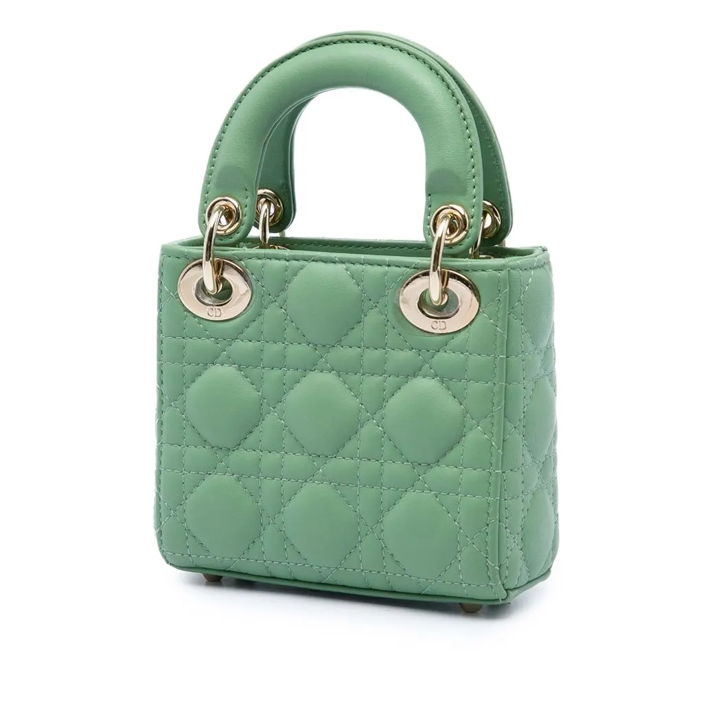 Dior Micro Lambskin Cannage Lady Dior Green Leather Very good - Back View