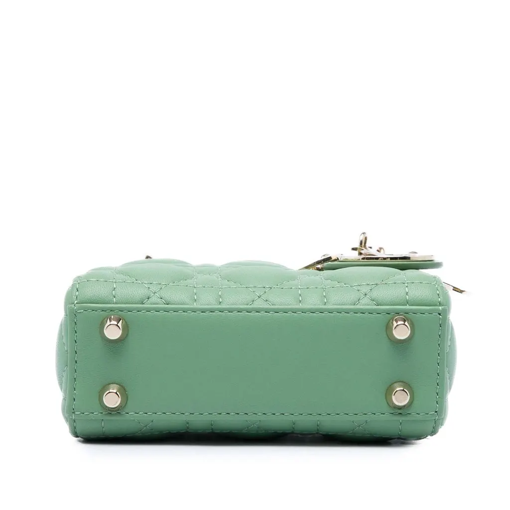 Dior Micro Lambskin Cannage Lady Dior Green Leather Very good - Inside View