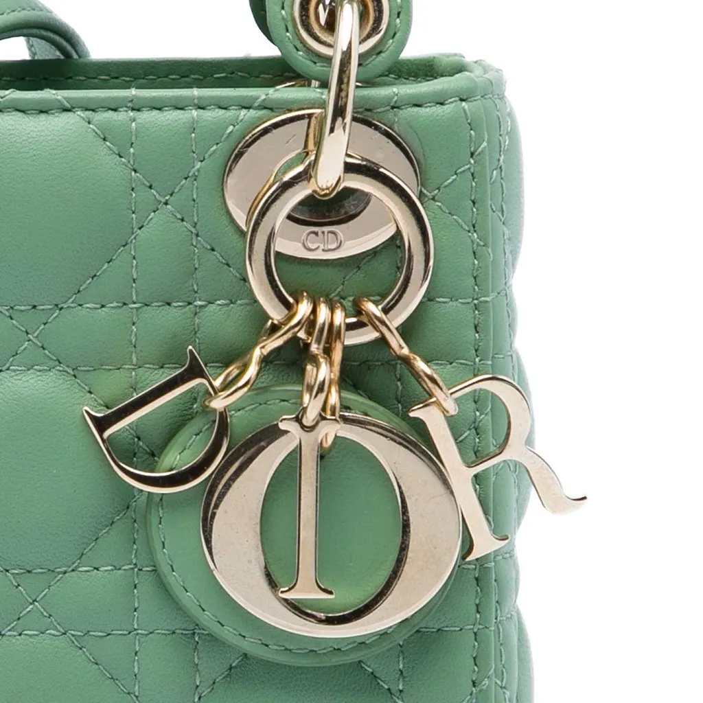 Dior Micro Lambskin Cannage Lady Dior Green Leather Very good - Box View