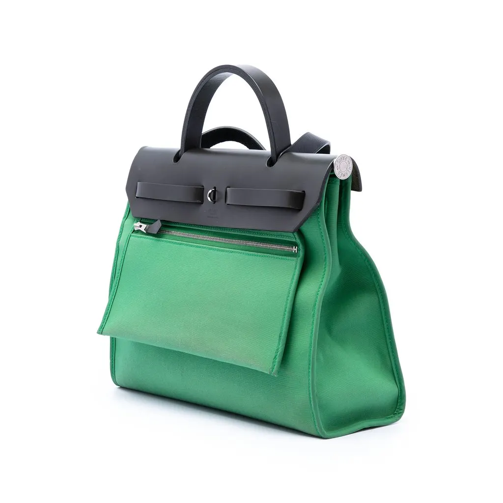 Hermès Military Toile and Vache Hunter Herbag Zip 31 Green Very good - Back View