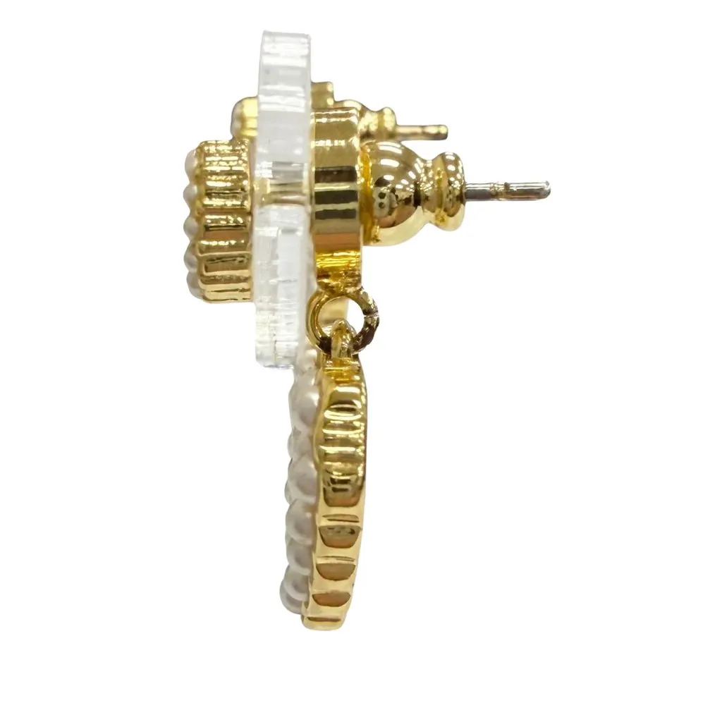 Dior Gold Plated Faux Pearl CD Logo Heart Drop Bullet Back Earrings Gold Metal Very good - Back View