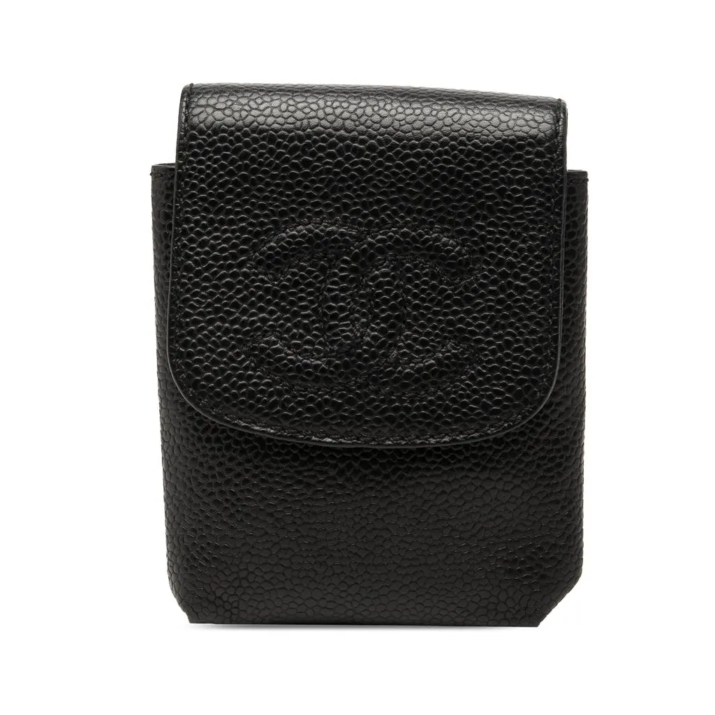 Chanel CC Caviar Cigarette Case Black Leather Very good - Front View
