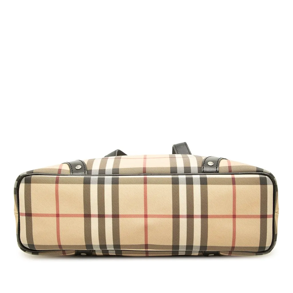 Burberry Studded Leather Trimmed House Check Canvas Tote Beige Canvas Very good - Inside View