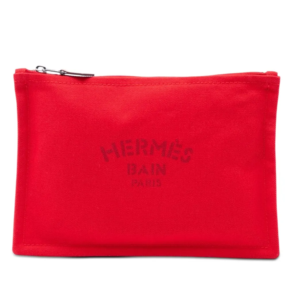 Hermès Toile Bain Yachting Flat Pouch PM Red Very good - Front View