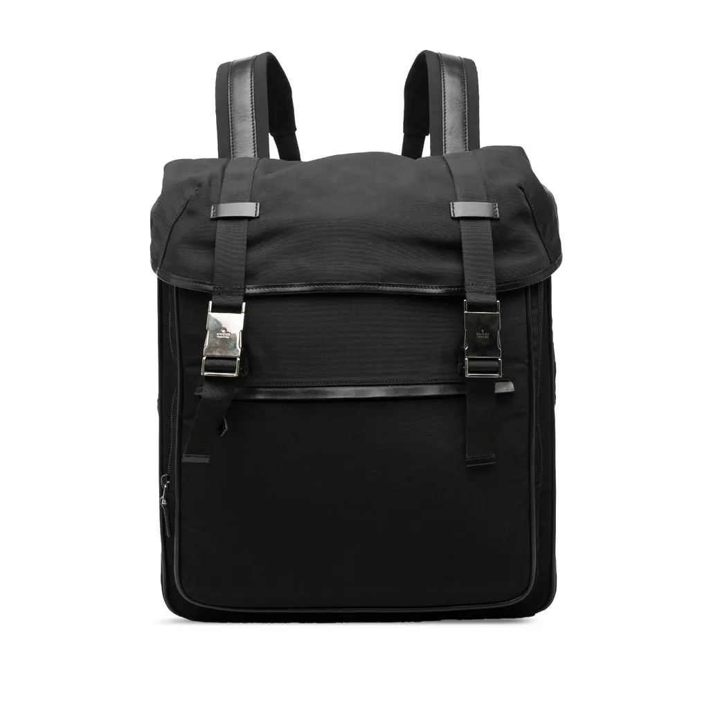 Gucci Nylon Double Buckle Backpack Black Very good - Front View