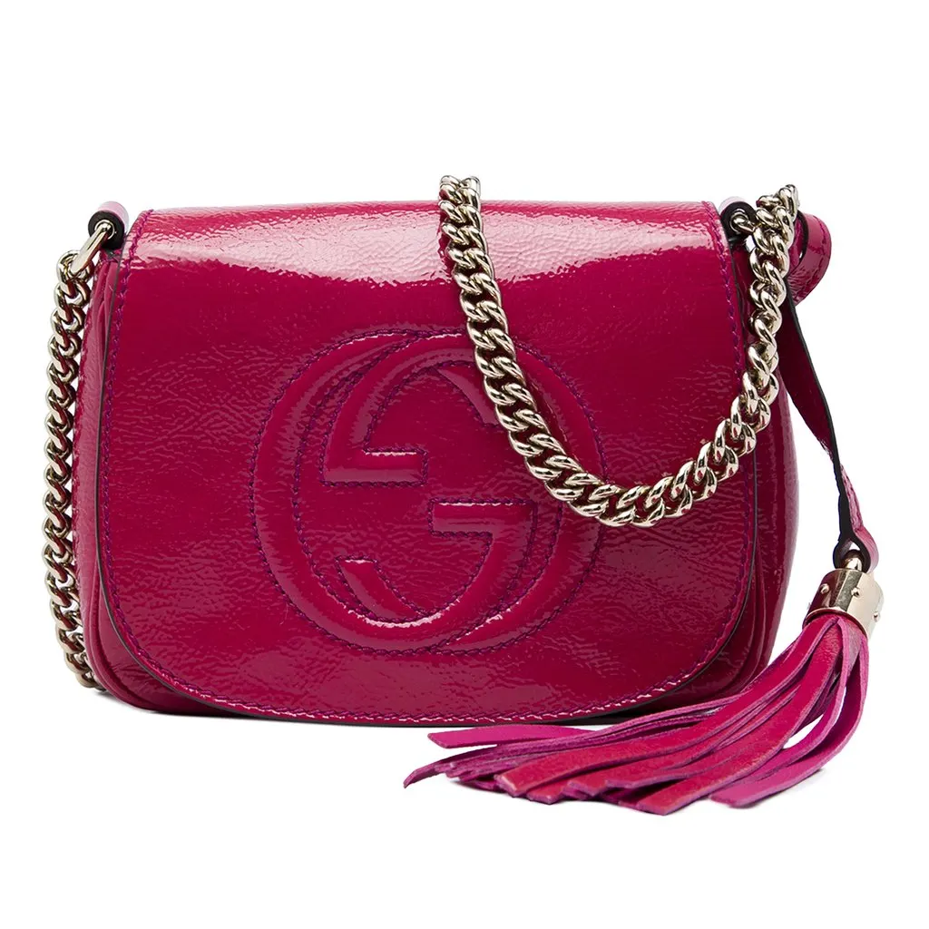 Gucci Small Patent Soho Chain Flap Crossbody Pink Leather Very good - Front View