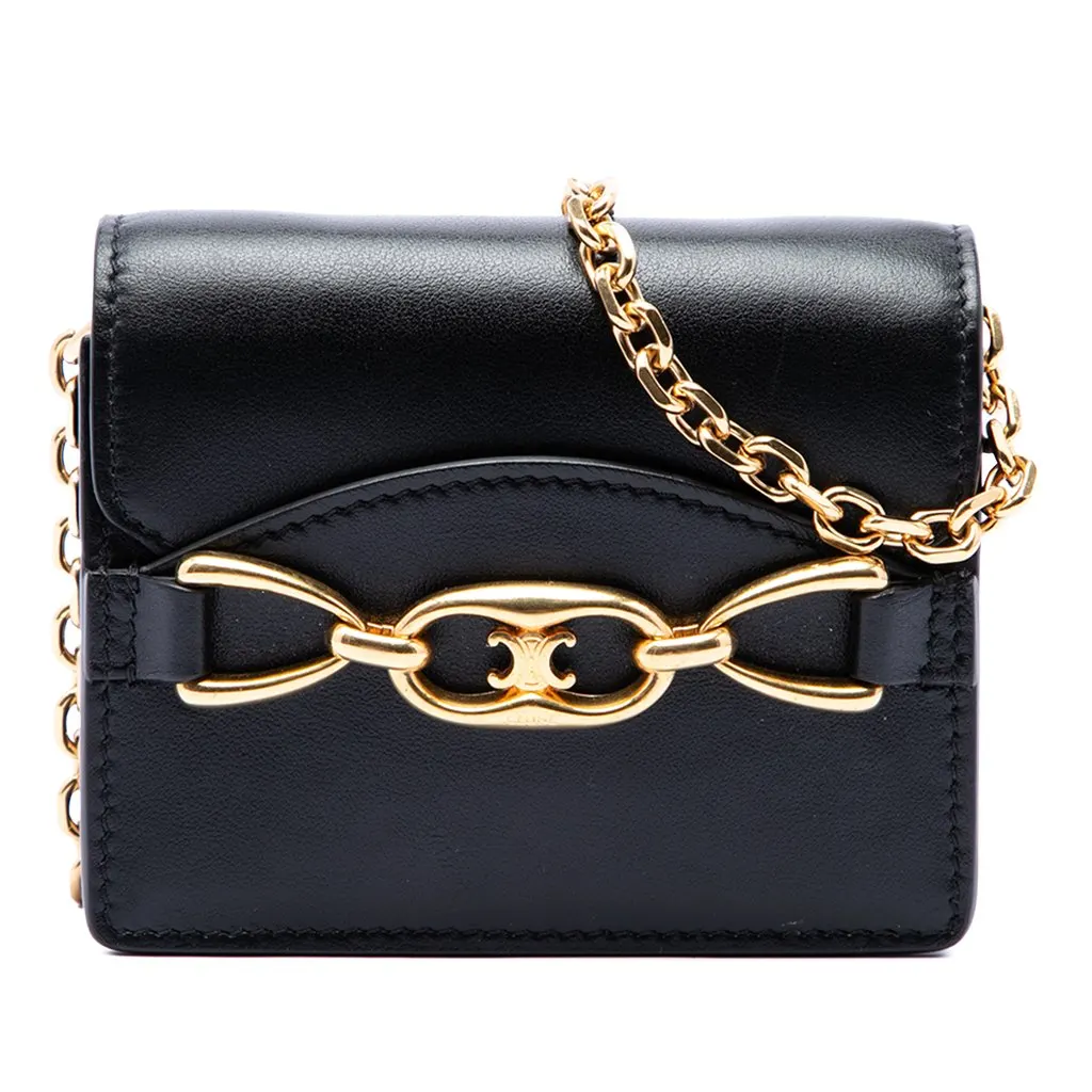 Celine Mini Smooth Calfskin Triomphe Maillon Wallet on Chain Black Leather Very good - Front View