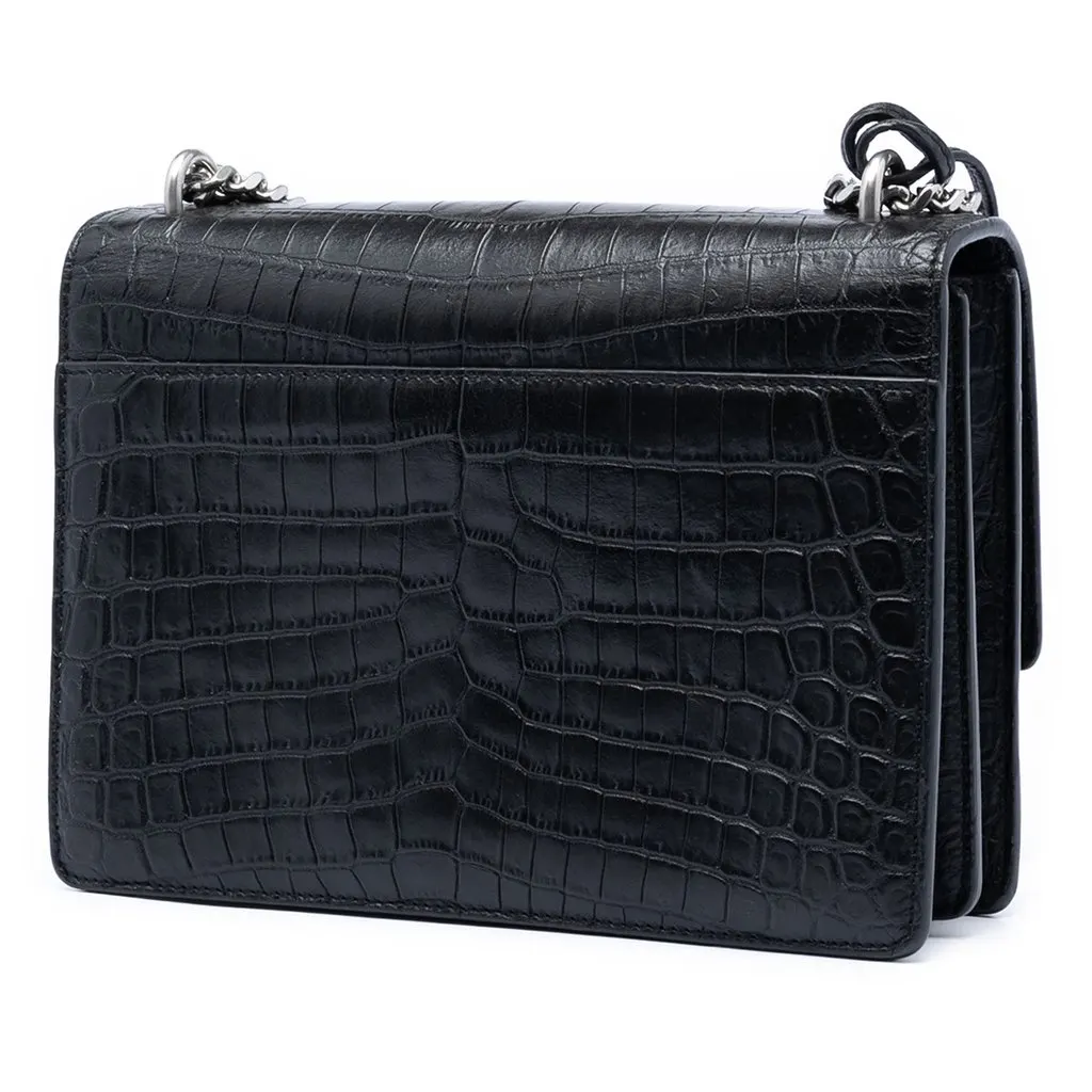 Saint Laurent Medium Croc Embossed Leather Monogram Sunset Crossbody Black Leather Very good - Back View