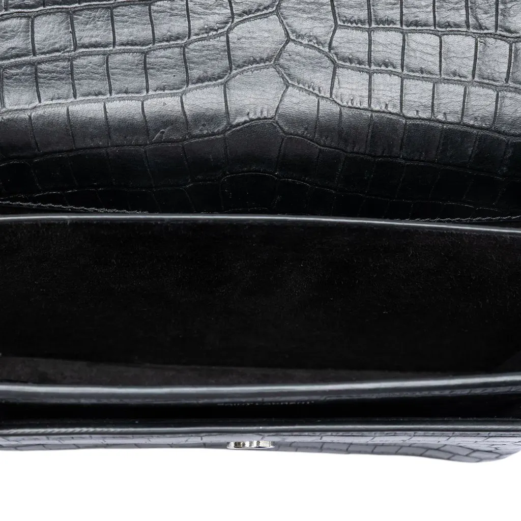 Saint Laurent Medium Croc Embossed Leather Monogram Sunset Crossbody Black Leather Very good - Model View