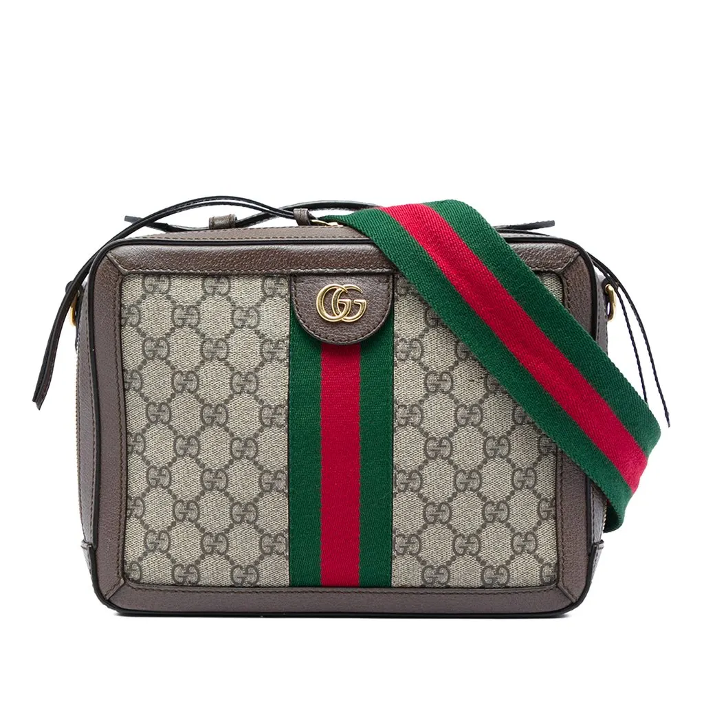 Gucci Small GG Supreme Web Ophidia Satchel Beige Canvas Very good - Front View