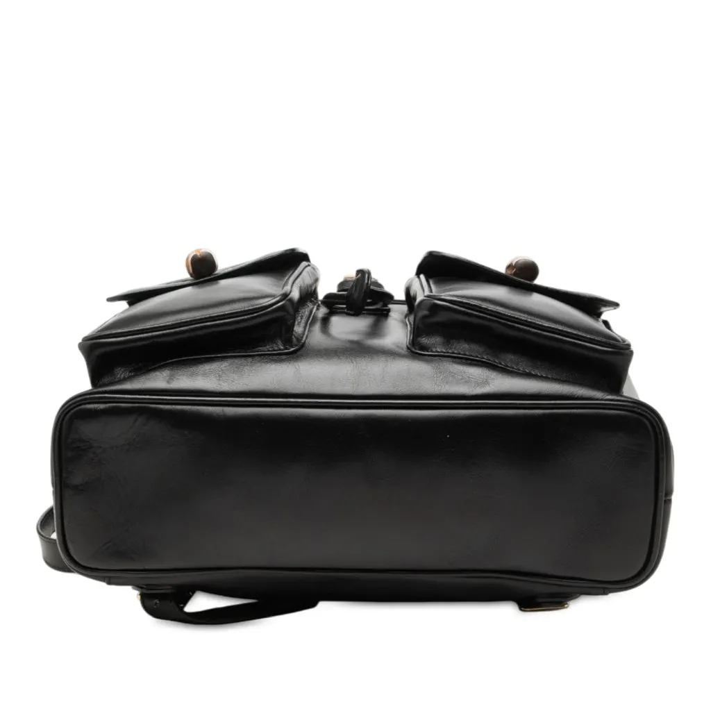 Gucci Large Calfskin Bamboo Drawstring Backpack Black Leather Very good - Inside View