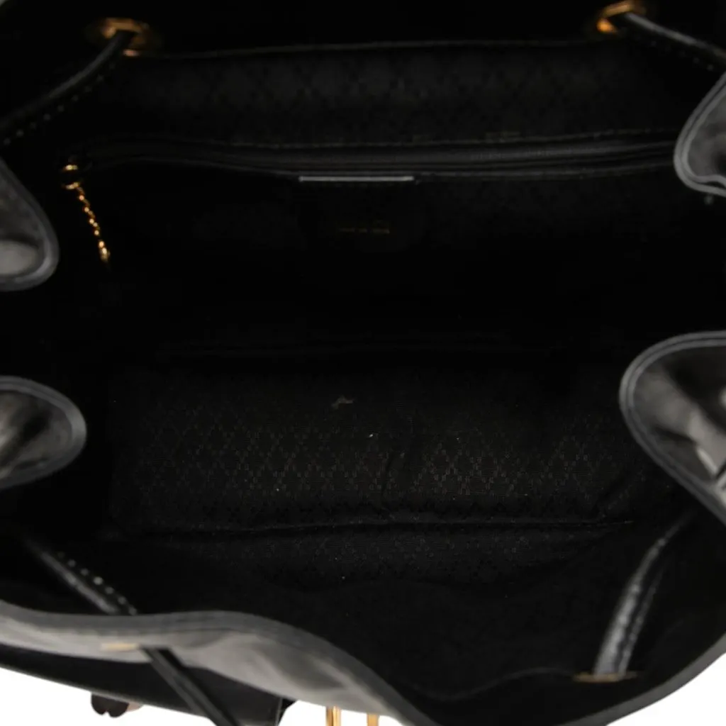 Gucci Large Calfskin Bamboo Drawstring Backpack Black Leather Very good - Model View
