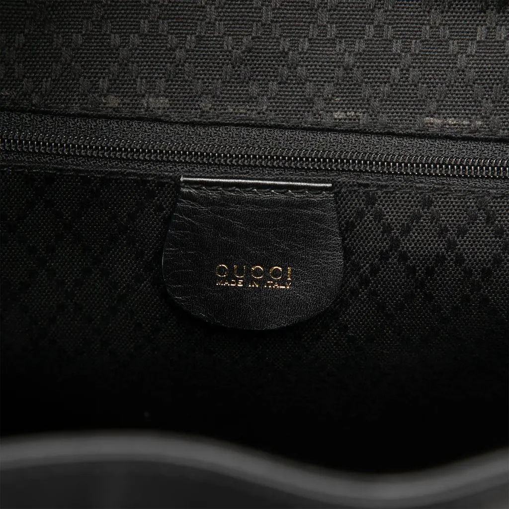Gucci Large Calfskin Bamboo Drawstring Backpack Black Leather Very good - Box View
