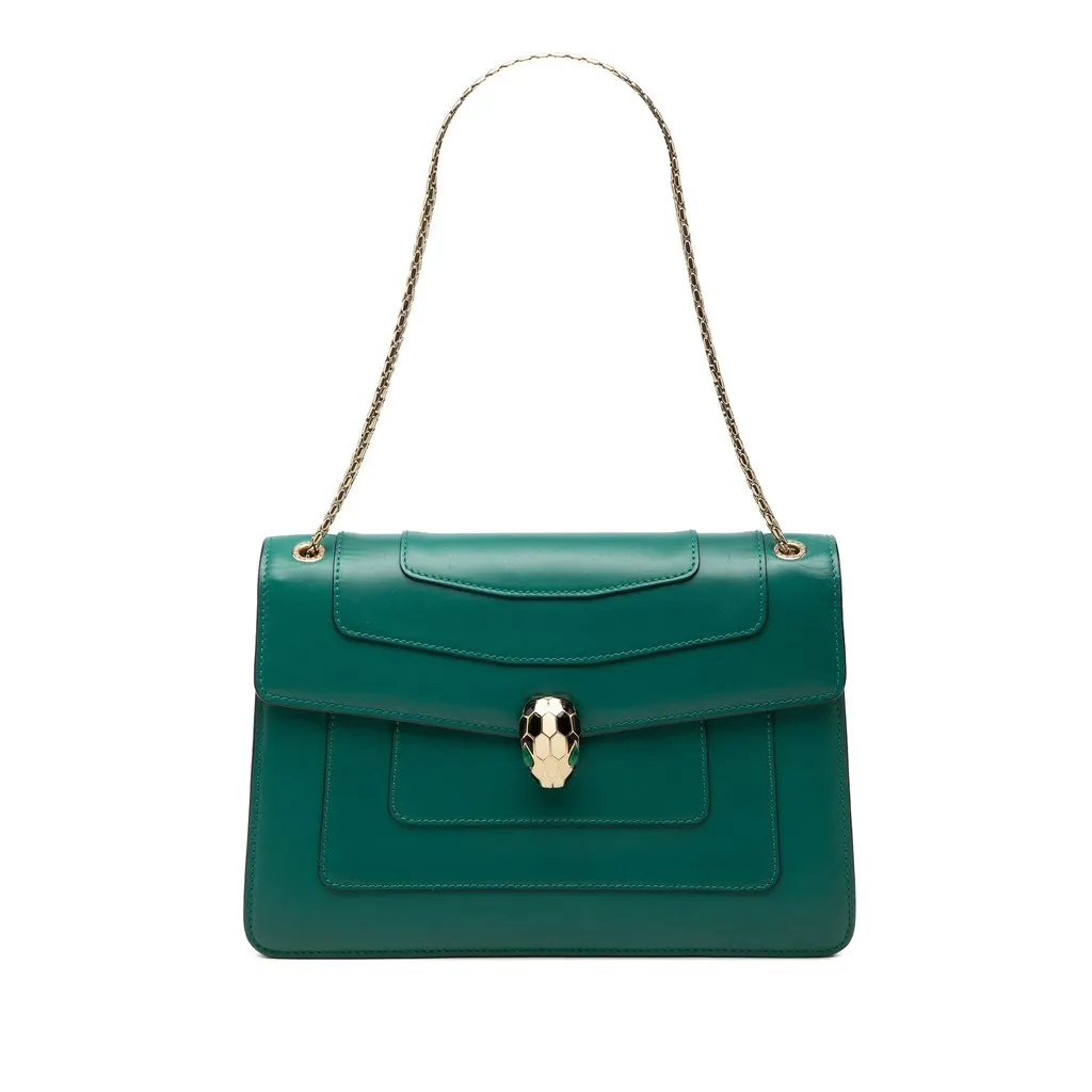 Bvlgari Medium Calfskin Serpenti Forever Shoulder Bag Green Leather Very good - Front View