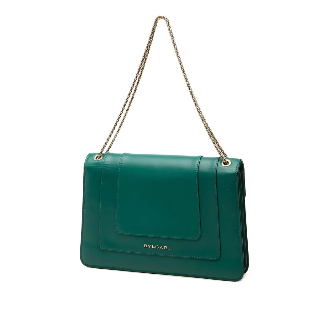 Bvlgari Medium Calfskin Serpenti Forever Shoulder Bag Green Leather Very good - Back View