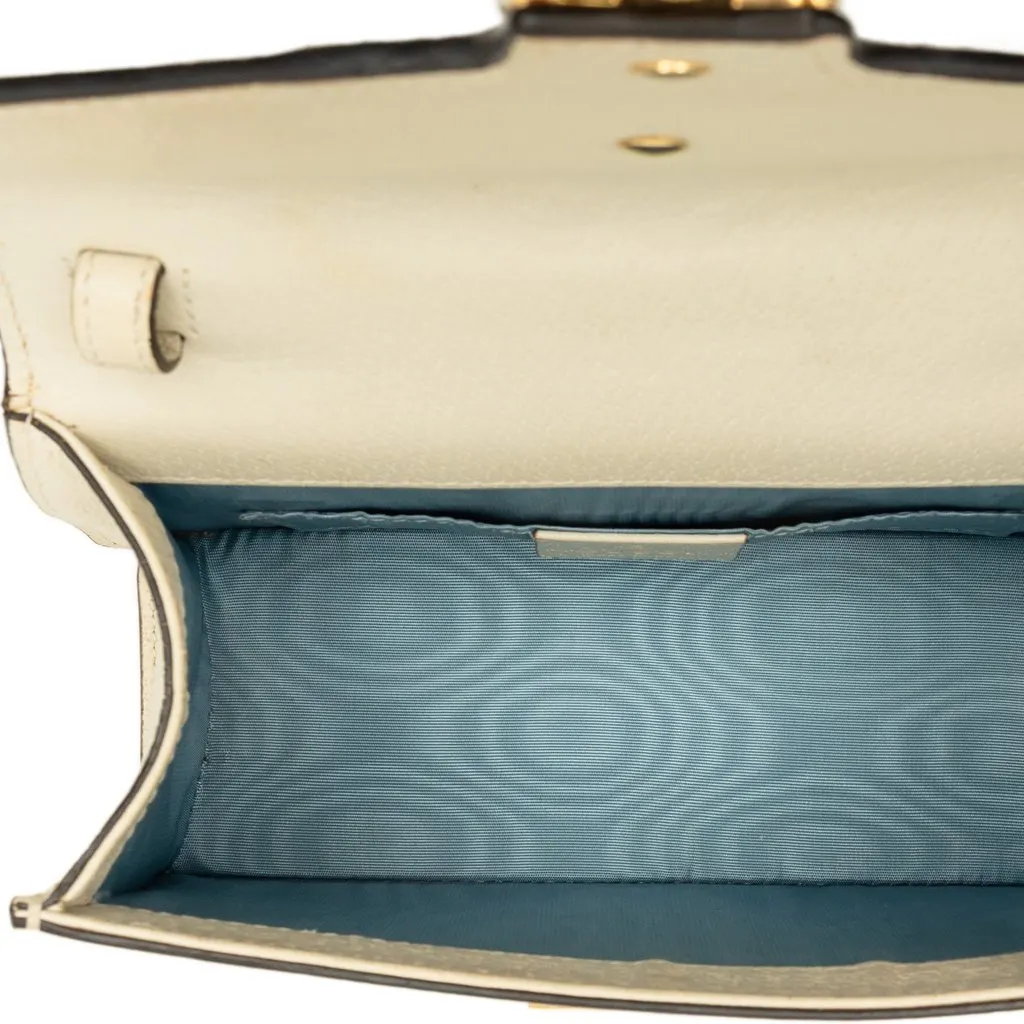 Gucci Mini Calfskin Bee Star Web Sylvie Top Handle Bag White Leather Good - Model View
