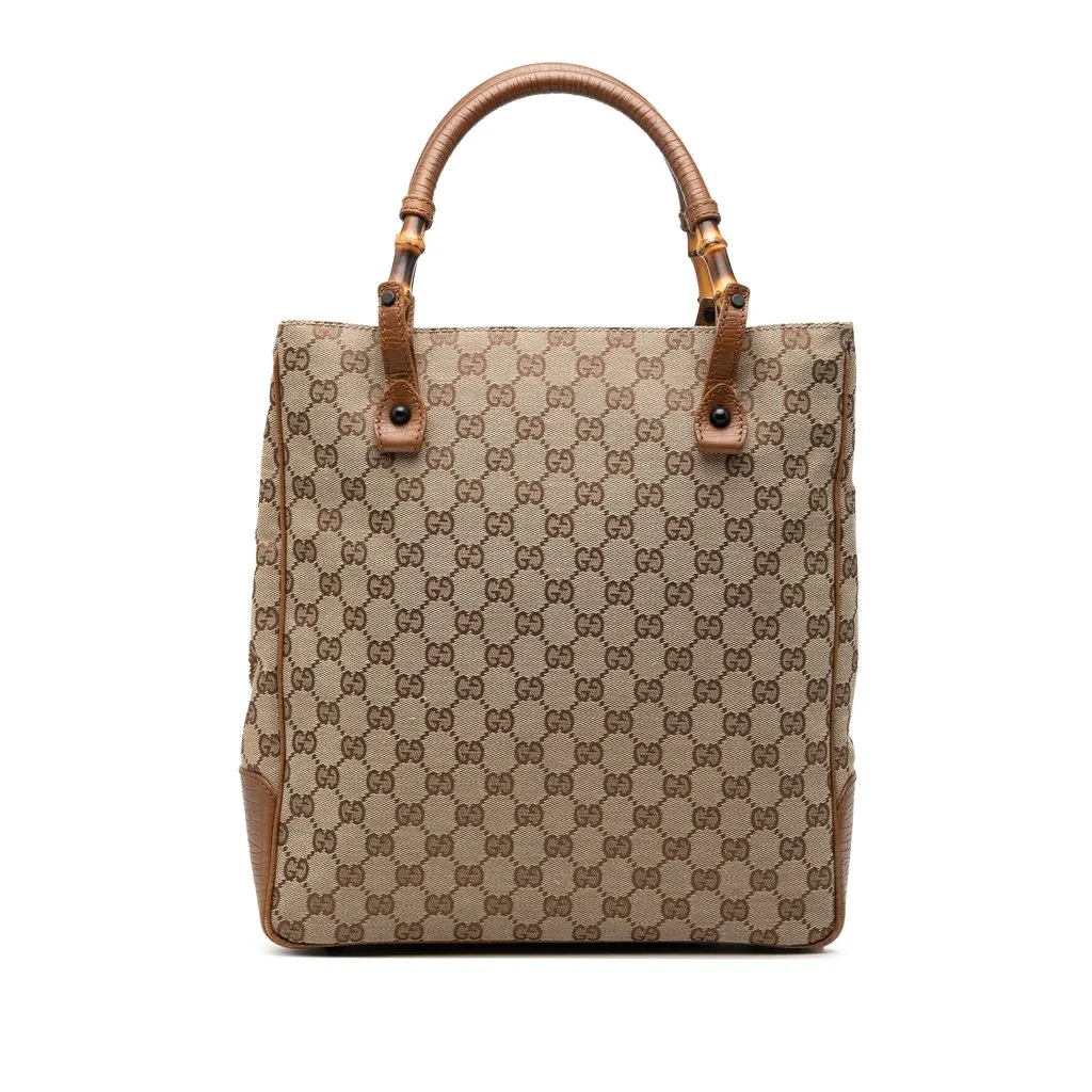 Gucci GG Canvas Bamboo Tote Beige Canvas Very good - Front View