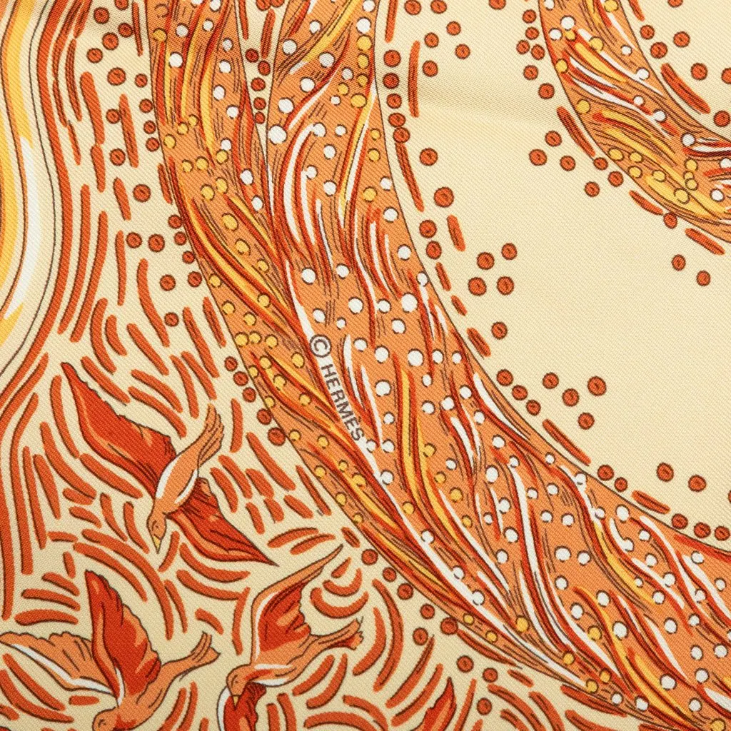 Hermès Les Rivieres De Babel Silk Scarf 90 Beige Silk Very good - Box View