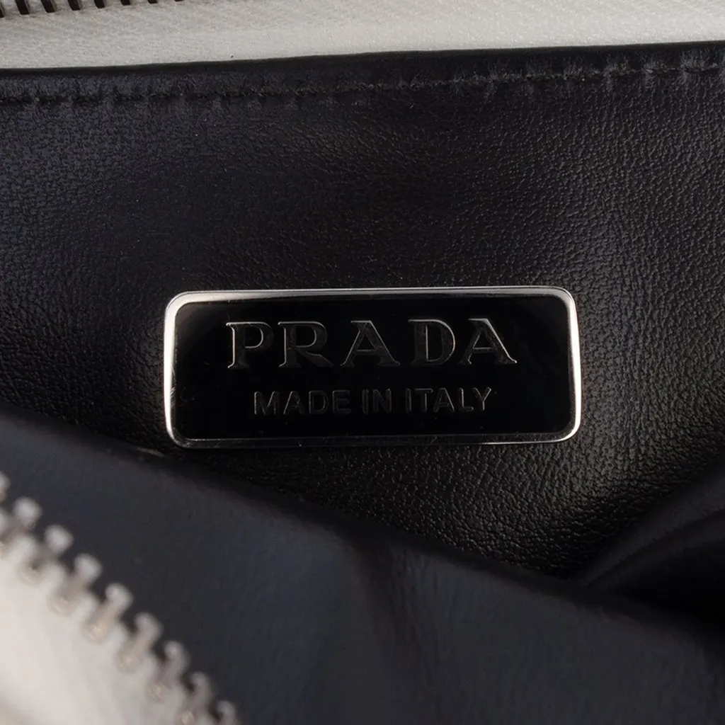 Prada Mini Brushed Leather Triangle Chain Pouch White Leather Very good - Box View