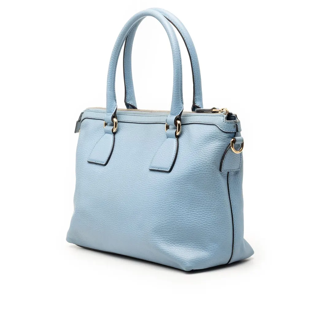 Gucci Dollar Calfskin GG Charm Satchel Blue Leather Good - Back View