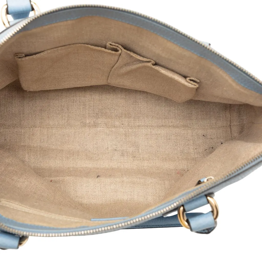 Gucci Dollar Calfskin GG Charm Satchel Blue Leather Good - Model View