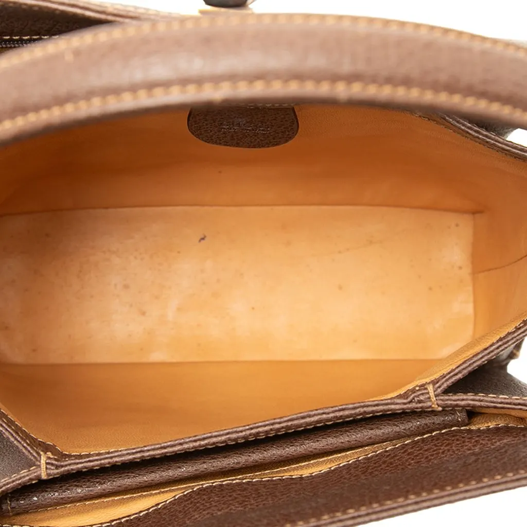 Gucci Grained Calfskin Bamboo Satchel Brown Leather Good - Model View