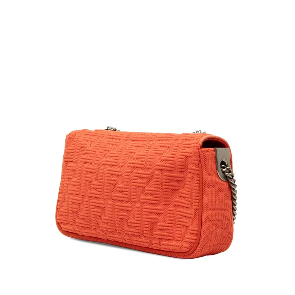 Fendi Zucca Embossed Technical Fabric Chain Midi Baguette Orange Very good - Back View
