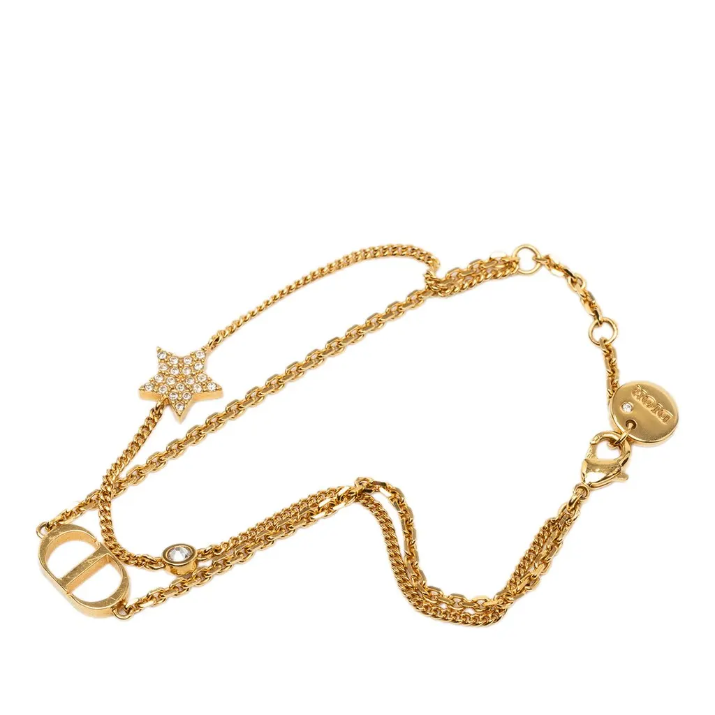 Dior Gold Plated and Strass Petit CD Logo Heart Charm Double Chain Bracelet Gold Metal Very good - Front View