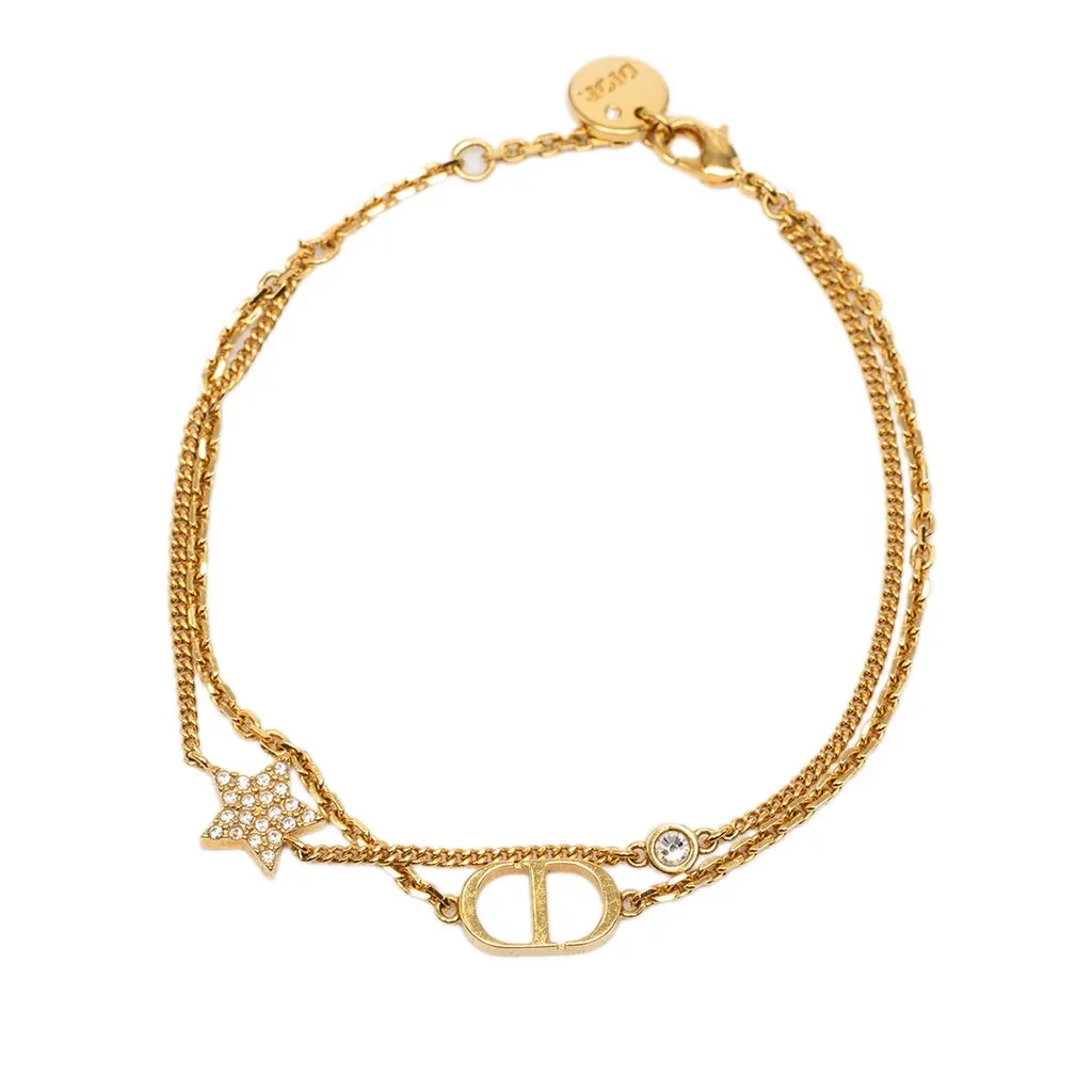 Dior Gold Plated and Strass Petit CD Logo Heart Charm Double Chain Bracelet Gold Metal Very good - Back View