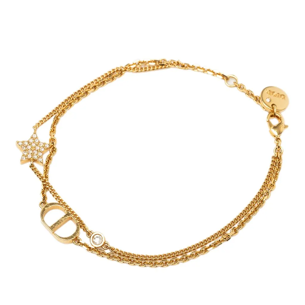 Dior Gold Plated and Strass Petit CD Logo Heart Charm Double Chain Bracelet Gold Metal Very good - Inside View