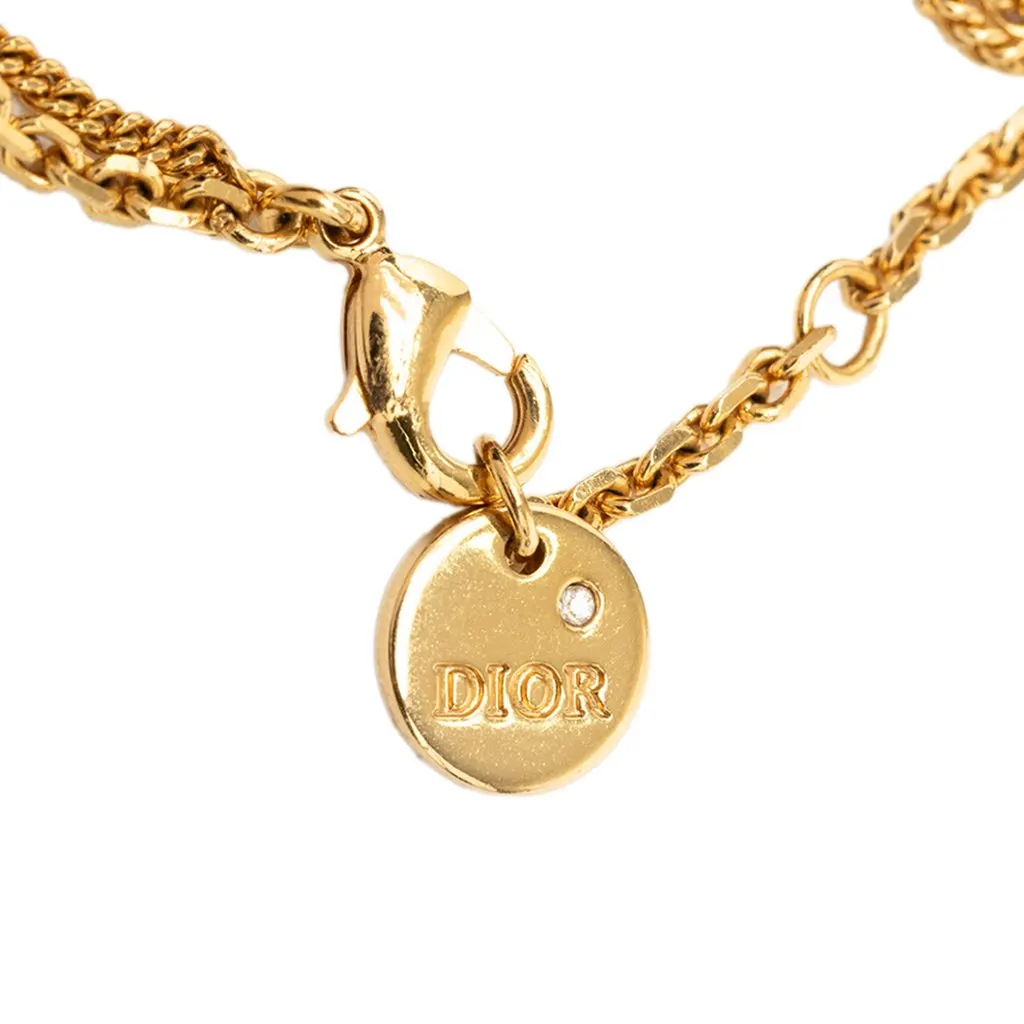 Dior Gold Plated and Strass Petit CD Logo Heart Charm Double Chain Bracelet Gold Metal Very good - Box View