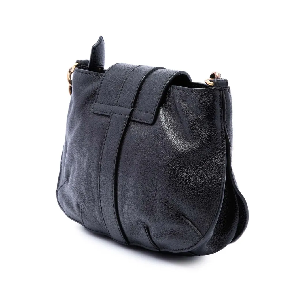 Burberry Small Grained Calfskin Holyoake Crossbody Black Leather Very good - Back View