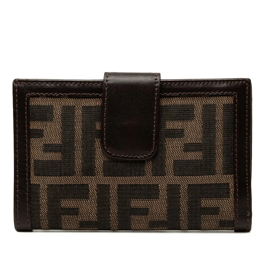 Fendi Zucca Canvas Bifold Kisslock Compact Wallet Brown Canvas Good - Front View