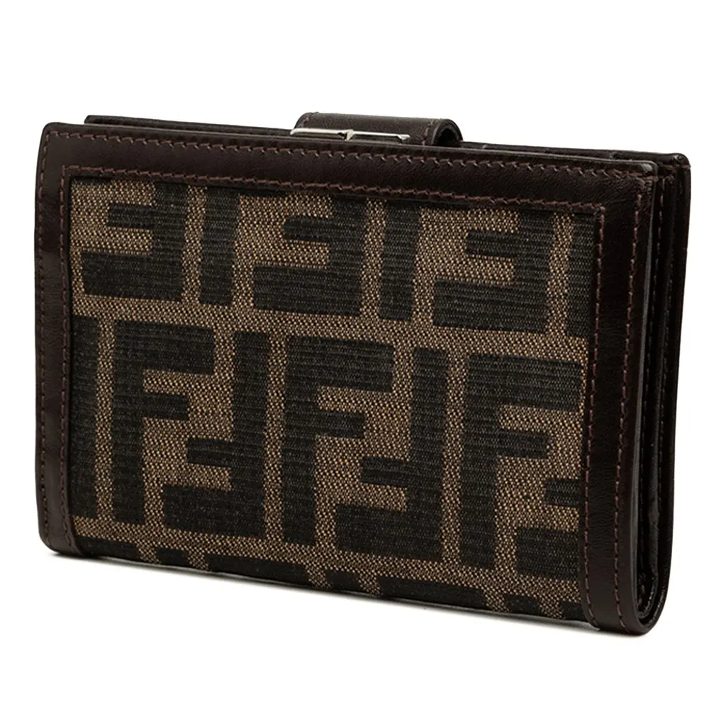Fendi Zucca Canvas Bifold Kisslock Compact Wallet Brown Canvas Good - Back View