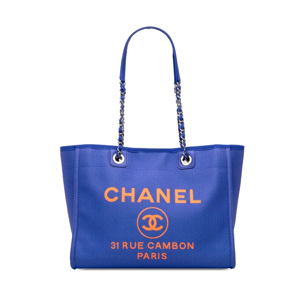 Chanel Small Canvas Deauville Tote Blue Canvas Very good - Front View